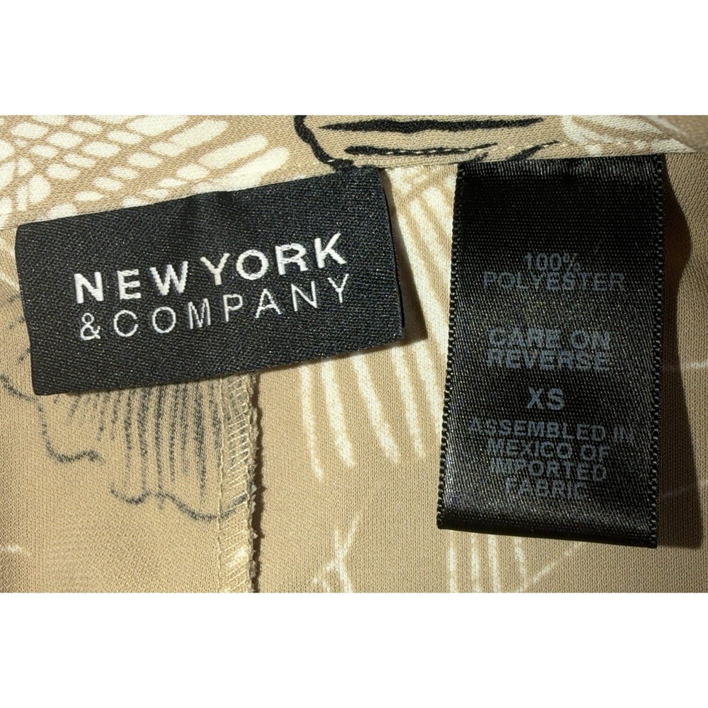 New York & Company Dress XS Tan Floral Leaf Short Sleeve Collared Midi - Picture 3 of 10